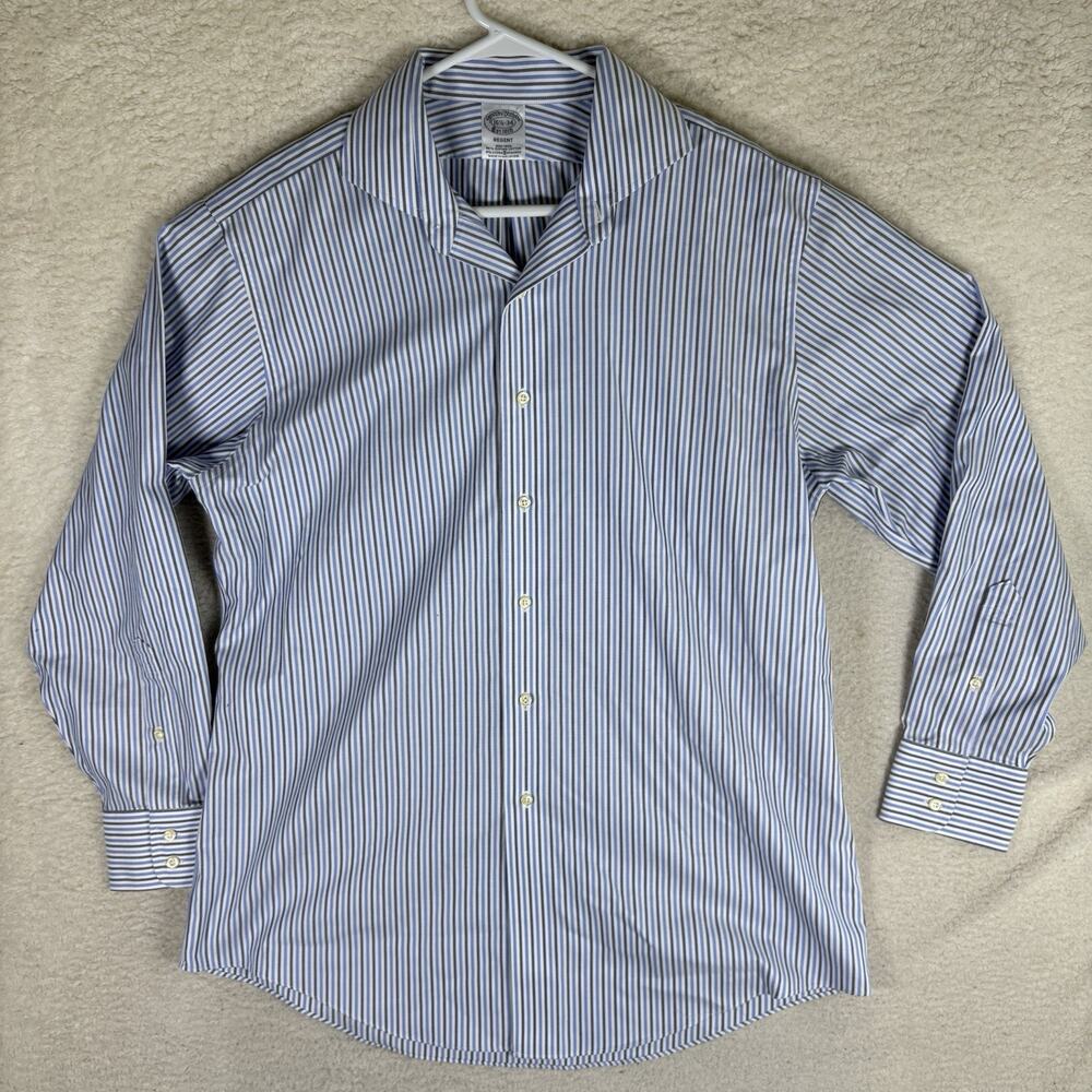 Brooks Brothers Oxford Regent Shirt Mens Large Striped Blue Supima Cotton